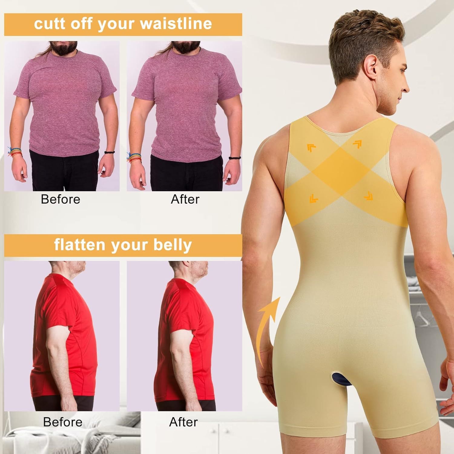 Corsets en forme de corps pour hommes Crotch Hollow-out Cinched Belly Contract Inner Wear Base Bod