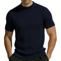 T-shirt tricoté à manches courtes pour homme Mock Neck Couleur solide
