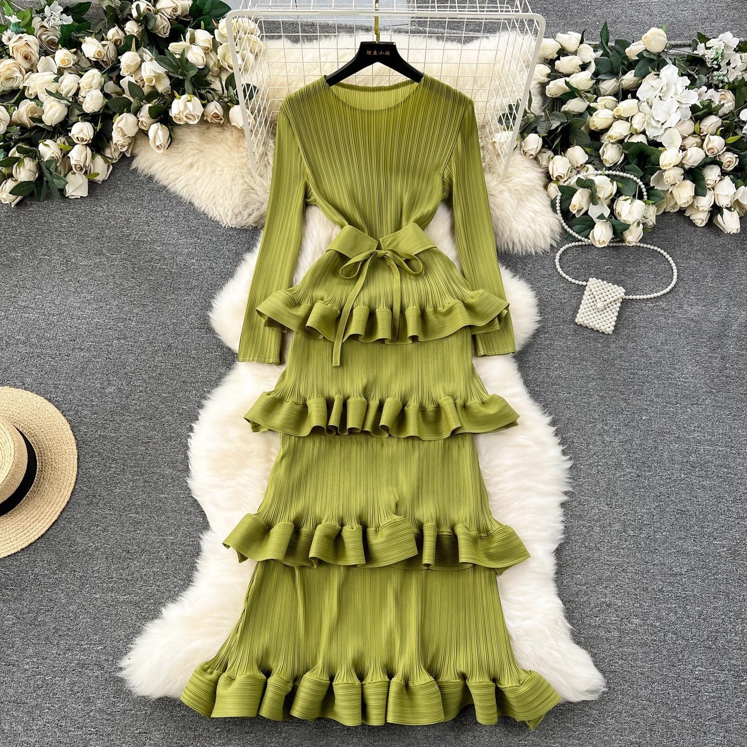 Cake industrie lourde plissé mince robe longue