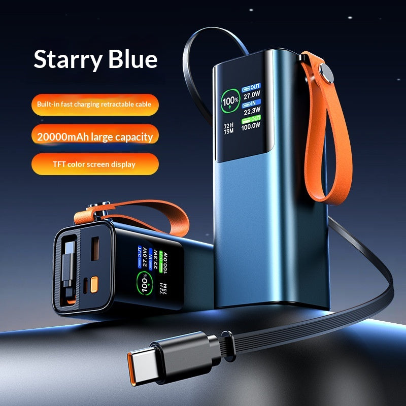 Chargeur portable haute puissance avec câble rétractable charge rapide écran couleur TFT Et Alu