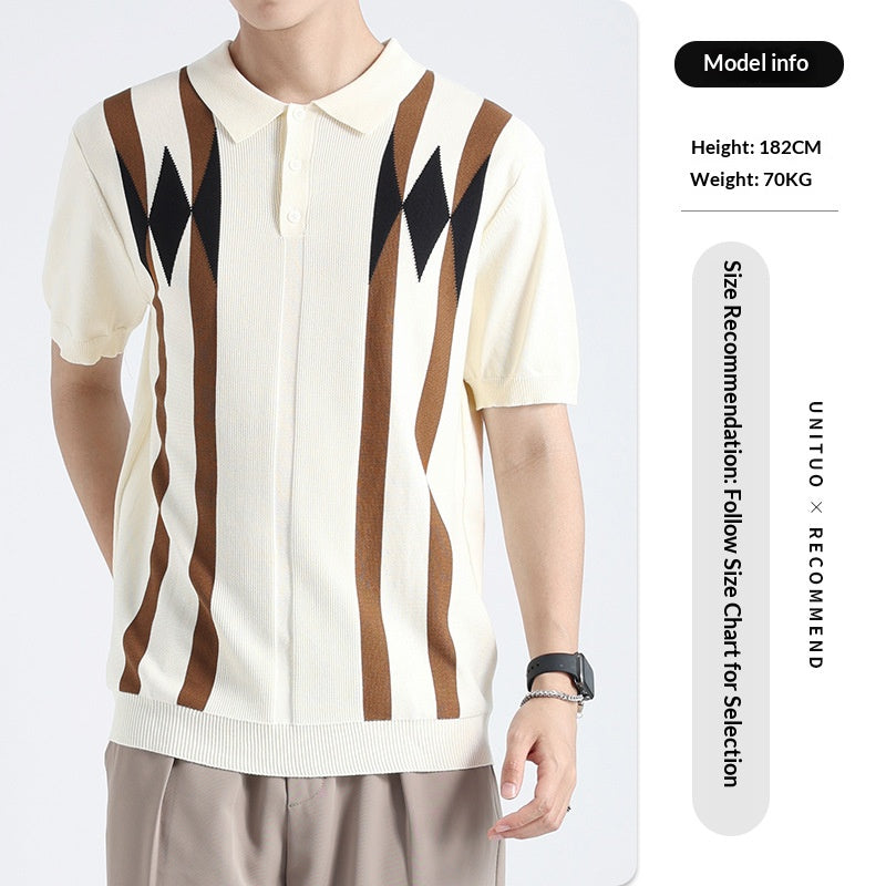 Vieux style d'argent hommes Argyle Ice Polo tricoté en soie