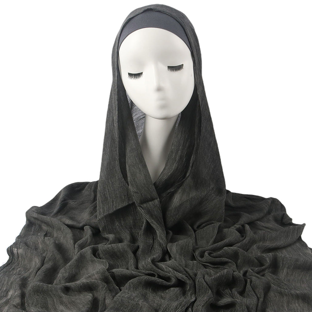 Femmes Solid-couleur plissé Faux Hijab