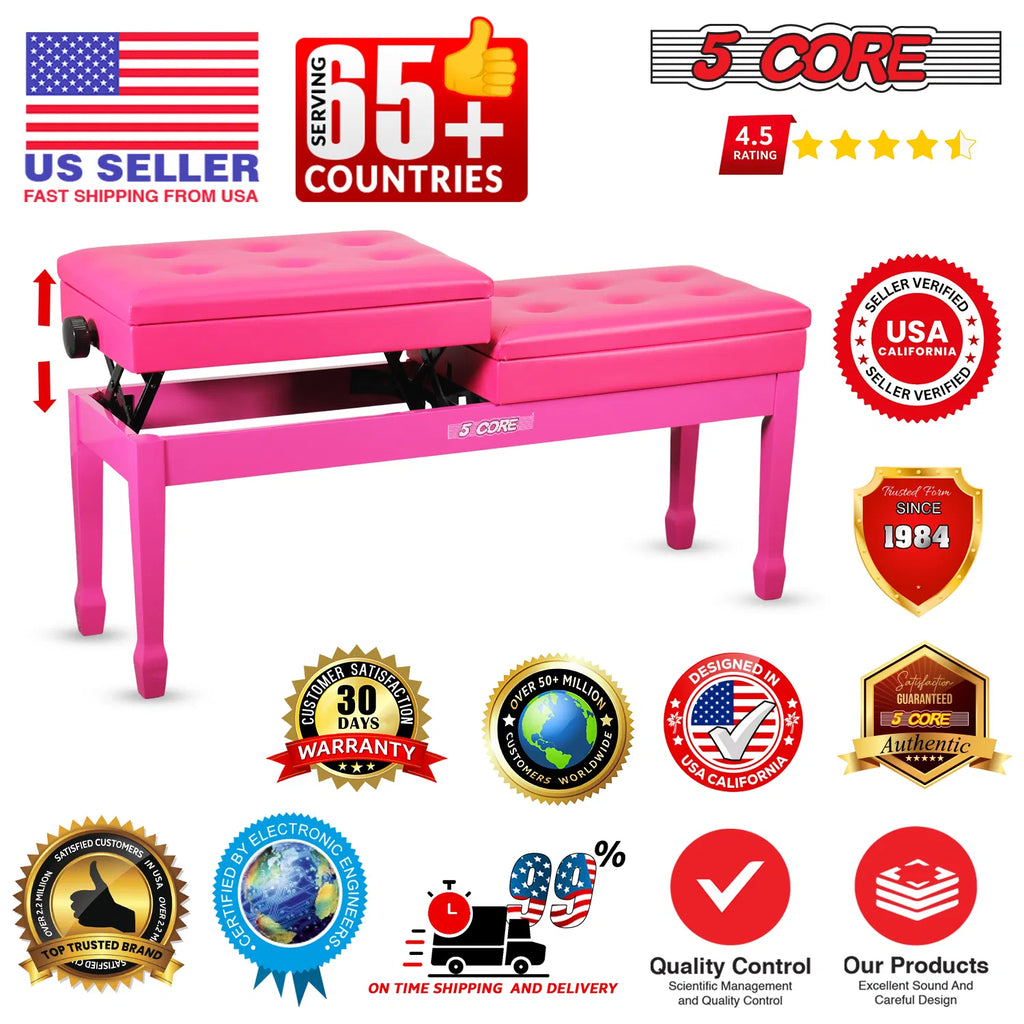 5 Core Duet Piano Banc 3.5 pouce rembourré Tabouret Coussiné Chaise Musicienne en bois lourd w