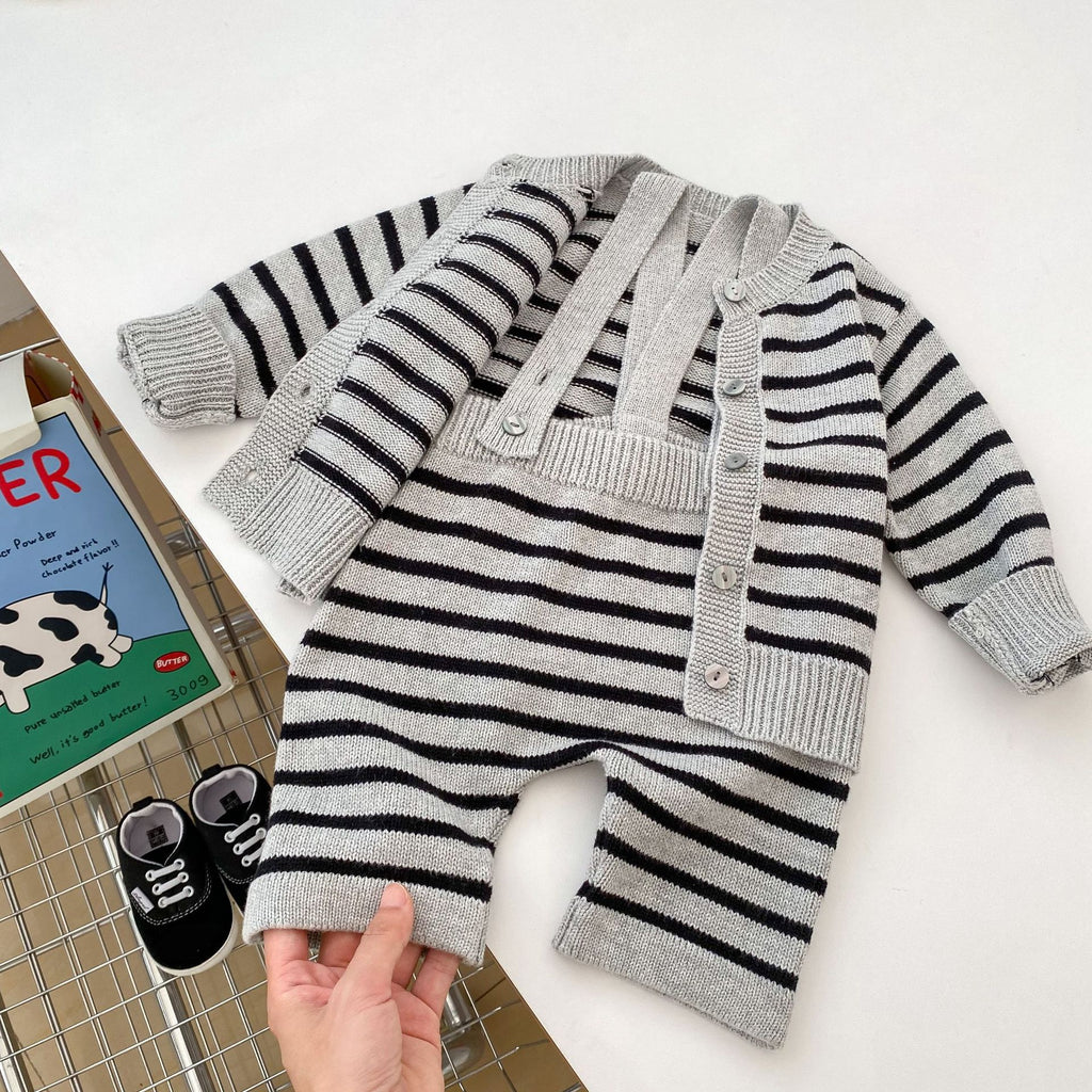 Pantalon à mailles rayées Cardigan Ensemble en deux parties