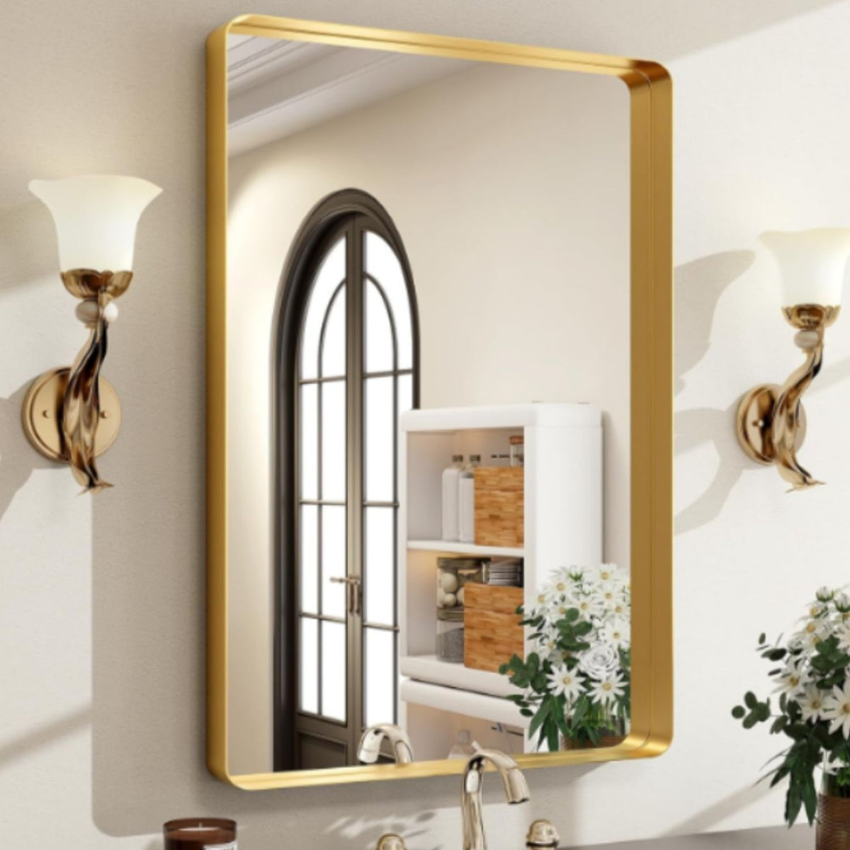 Miroir mural avec cadre en métal rectangulaire