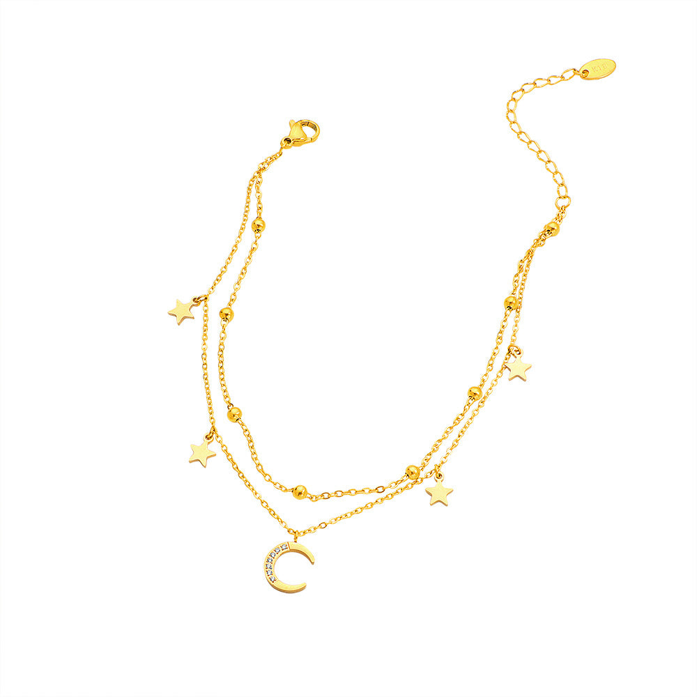 Anklet d'été double-layer étoile pour femmes dans l'acier de titane résistant au fade