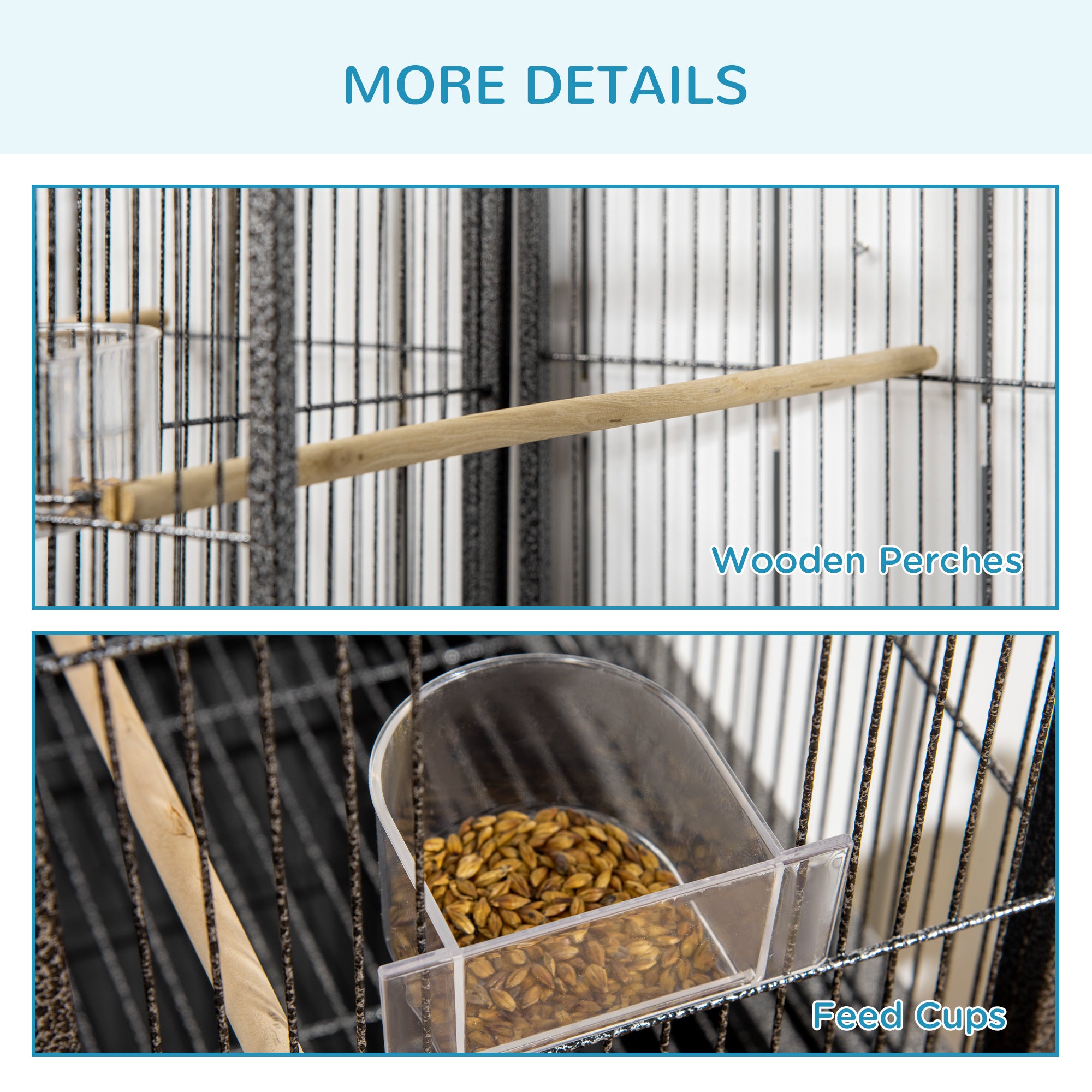 Cage d'oiseau de 65"L avec plateau de stockage Perchoir en bois Contenant alimentaire