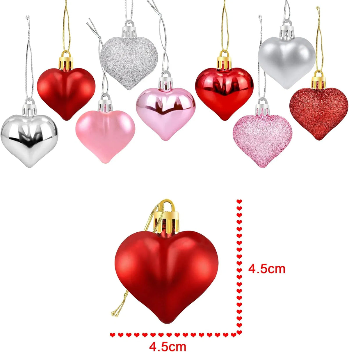 Ornements en forme de coeur 36Pcs Valentines - Décorations de coeur Valentines - Rouge Rose Argent G
