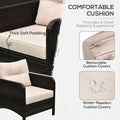 5 pièces Rattan Wicker Lounge Chaise extérieure Patio Conversation Set avec 2 chaises coussinées