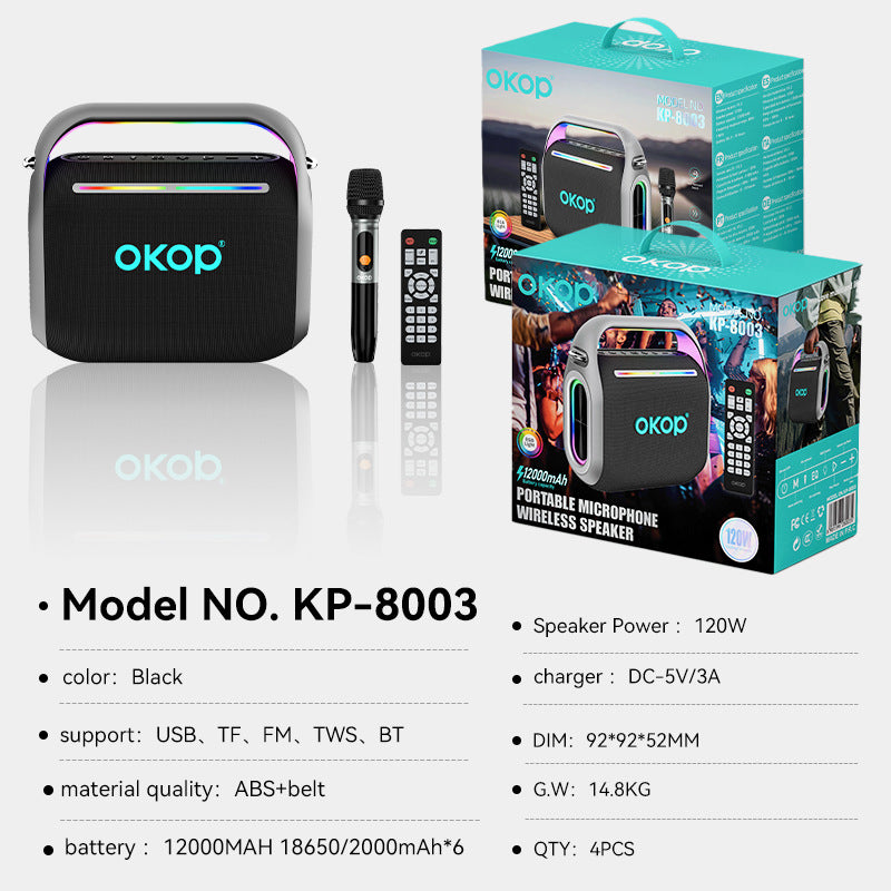 KP-8003 Party Bluetooth Speaker Outdoor RGB Éclairage ambiant Microphone et longue batterie L