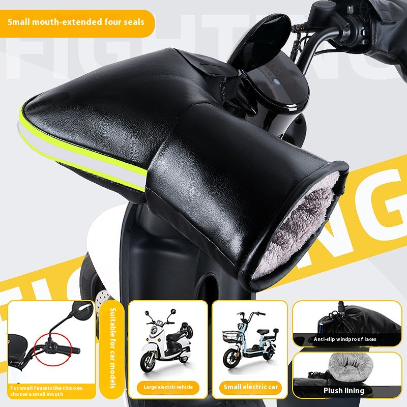 Electric Motorcycle Handlebar Winter Thermal Windshield Handlebar Waterproof Fleece Lined Gloves H