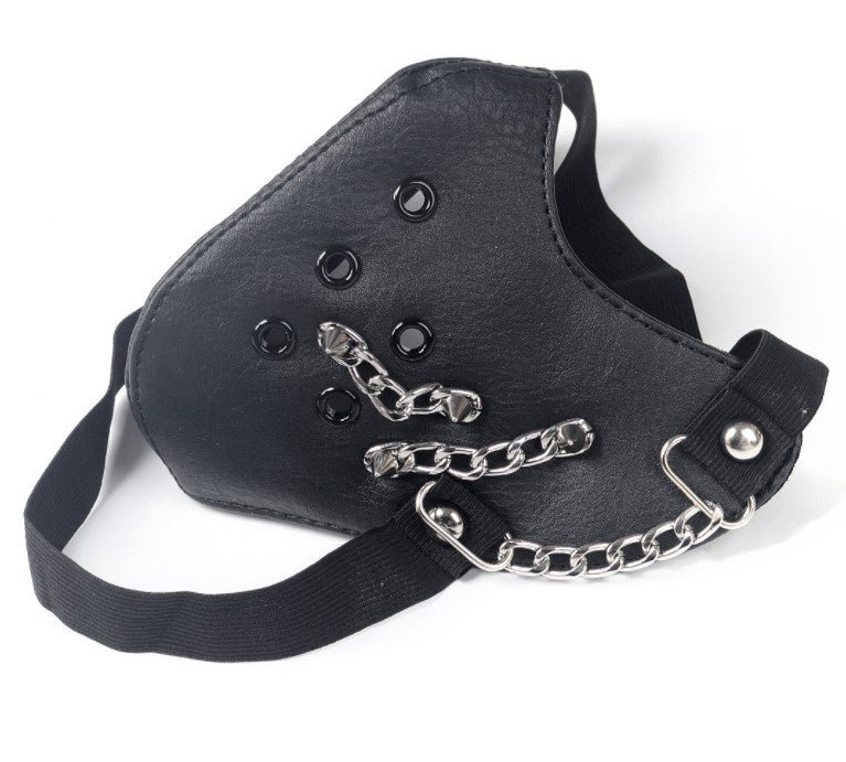Crâne cuir d'équitation noir demi visage masque