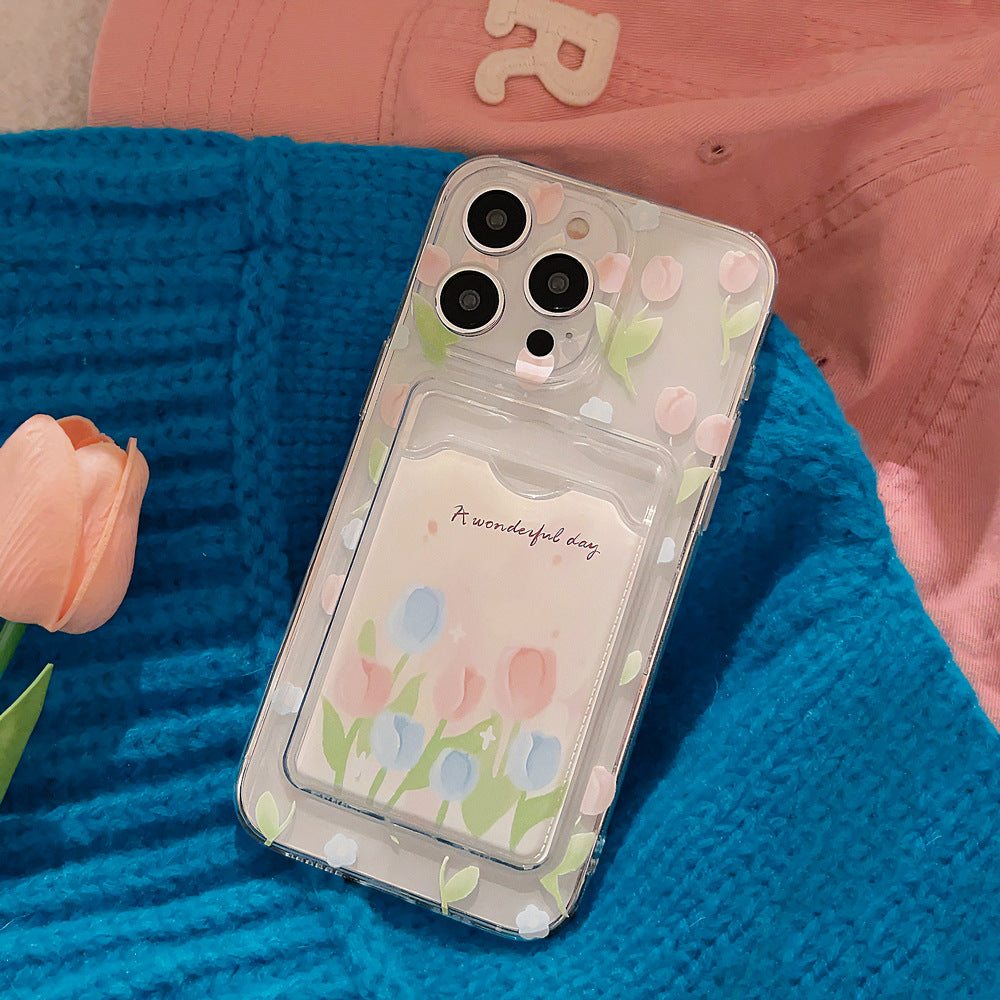 Porte-carte de fleurs Tulip Étui téléphonique transparent