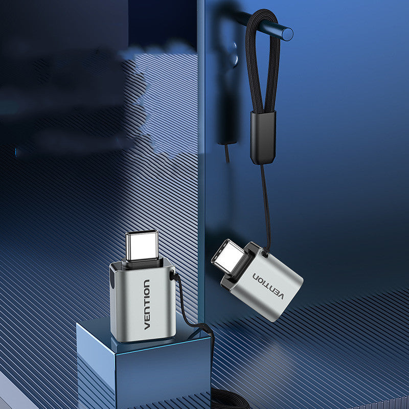USB 3.0C Homme à une femelle adaptateur OTG alliage d'aluminium gris avec lanyard