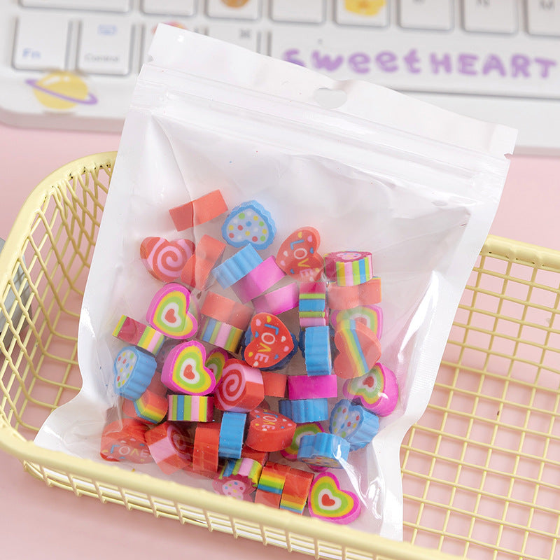 50 PCs Sacs de film perlescents Fruit Cartoon Mini Eraser
