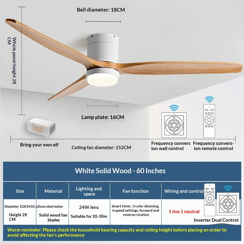 Ventilateur de plafond en bois massif nordique