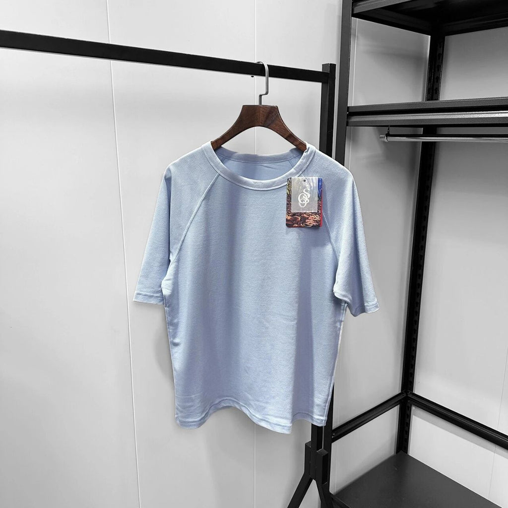 T-Shirt manches courtes Waffle Knit Raglan pour hommes Col d'équipage Lose Casual Basic Tee Respirant