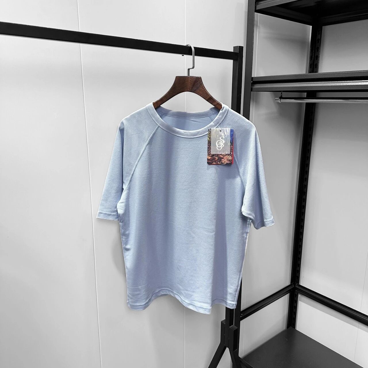 T-Shirt manches courtes Waffle Knit Raglan pour hommes Col d'équipage Lose Casual Basic Tee Respirant