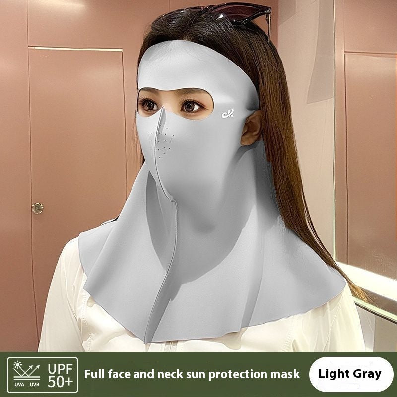 Ice Silk d'été pleine face Col sans couture et avant Masque solaire intégré