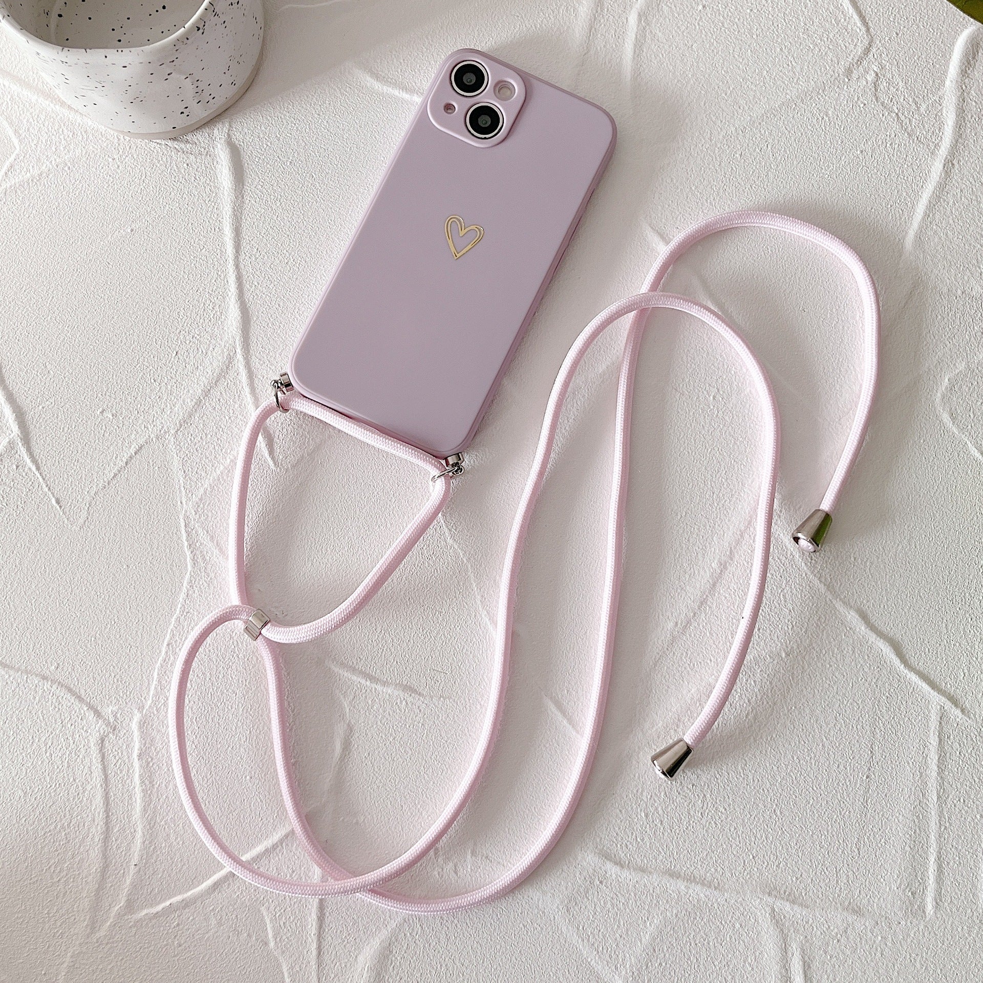 Étui téléphonique de lanyard de petit coeur doré