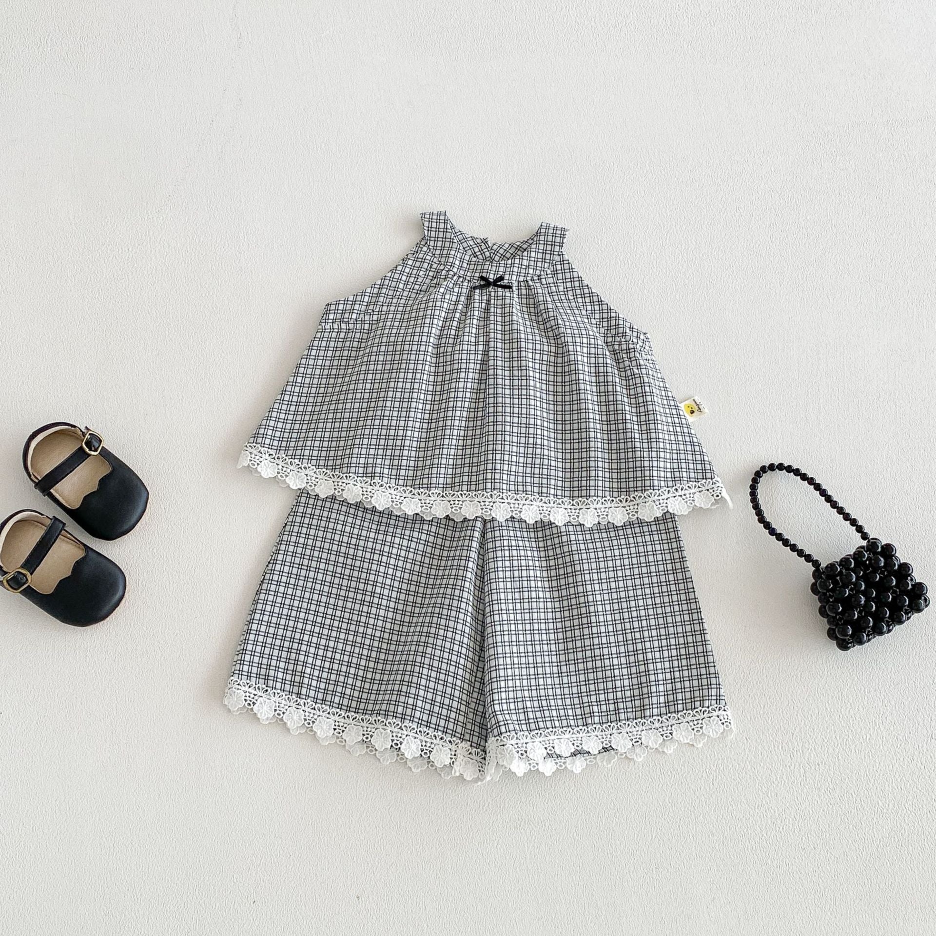 Set de deux pièces à la mode de style coréen pour bébé filles sans manches et pantalons
