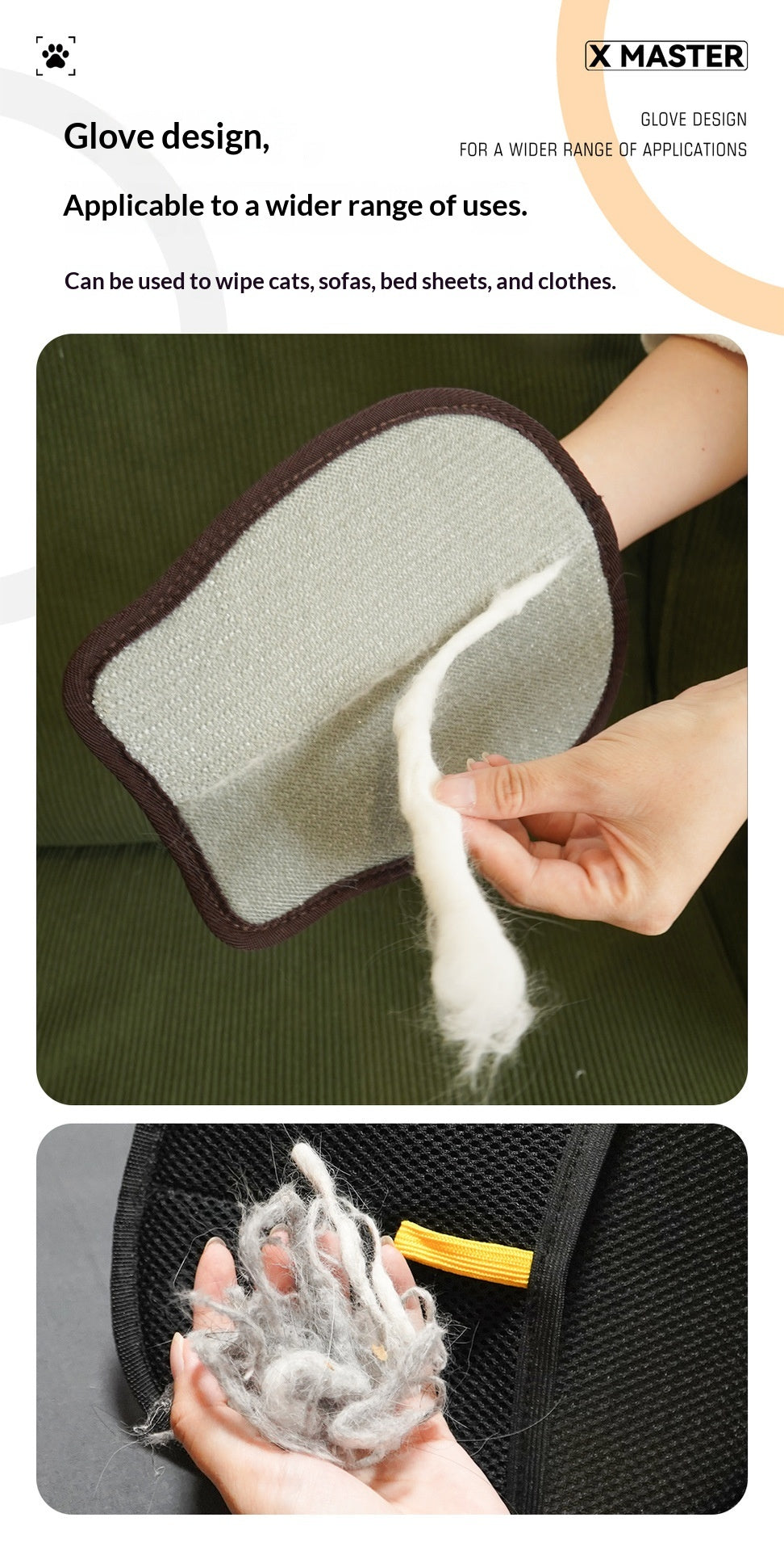 Gants d'enlèvement de cheveux statiques pour animaux de compagnie