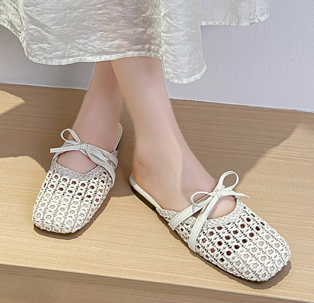 Femmes Français Slip-On Woven Hollow Out orteil fermé Mules