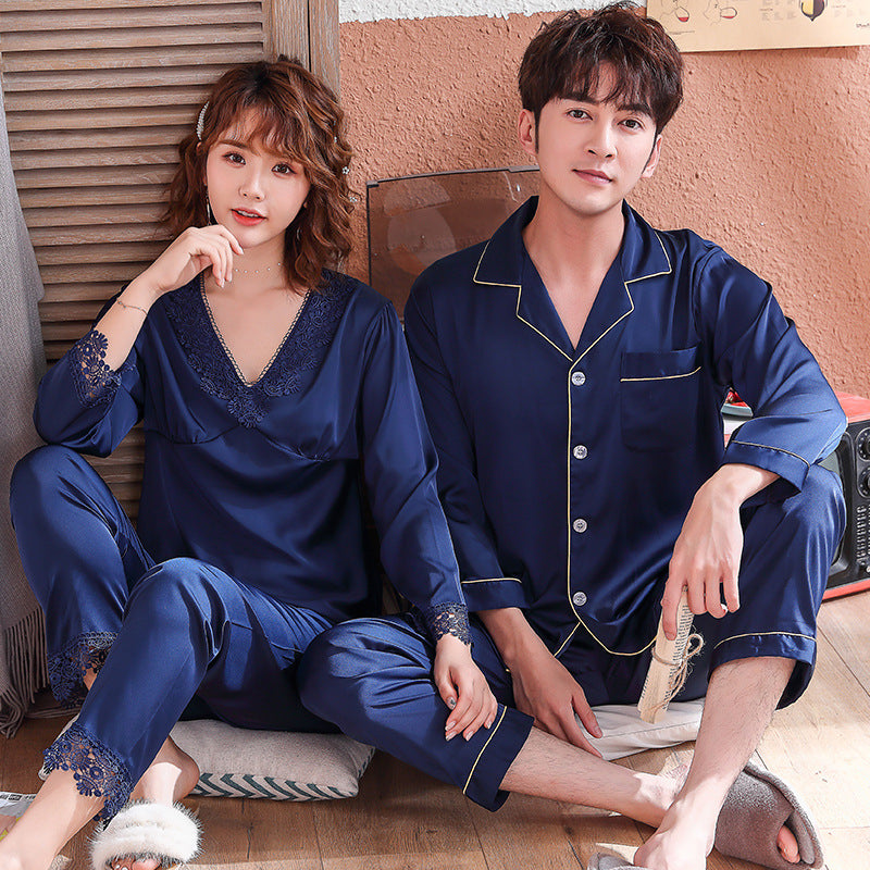 Ice Silk Summer Couple Pajamas Printemps et automne