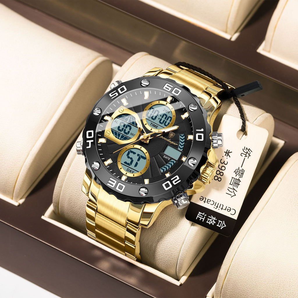 Montre électronique multifonctionnelle double affichage lumineux pour hommes
