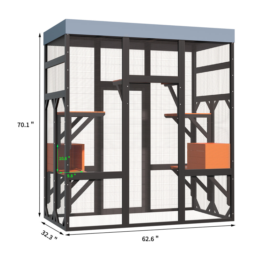 Catio en bois noir de 62.6" pour chats