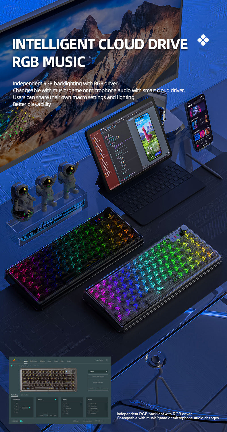 Shark d'attaque K75RGB Bouchon de joint transparent Bluetooth mécanique sans fil