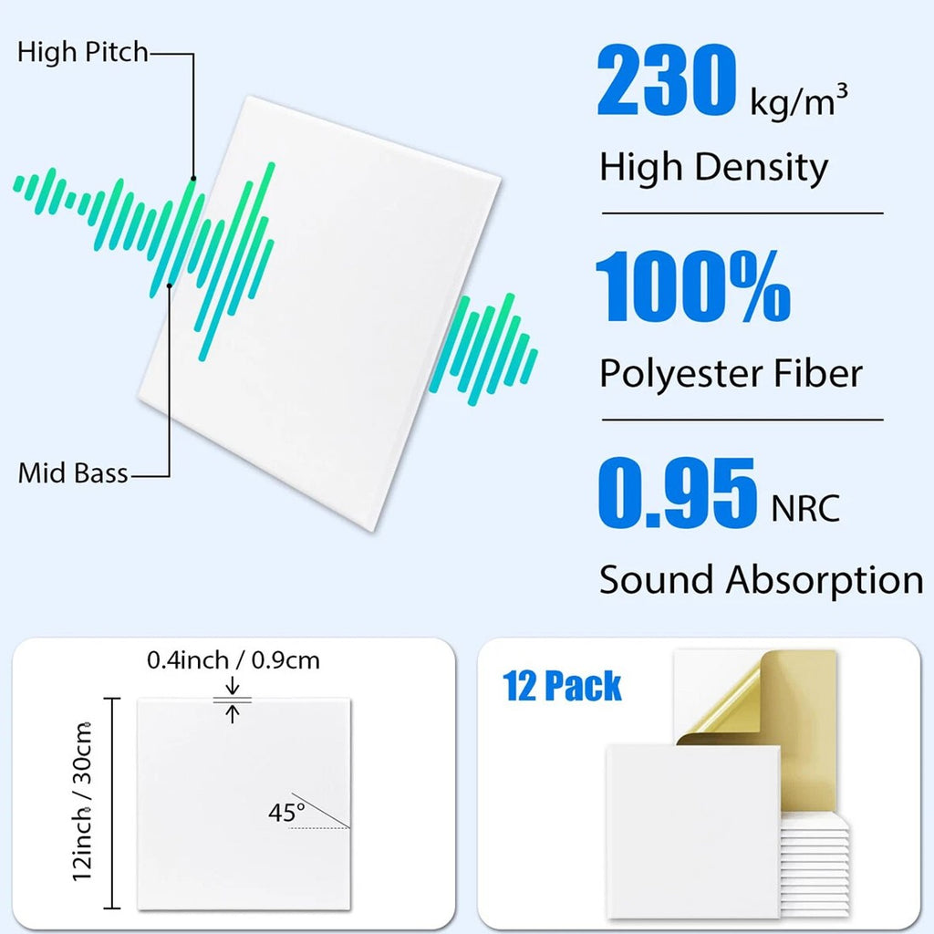 Panneaux muraux acoustiques Tuiles Studio d'isolation acoustique autocollante---Black-12PCS
