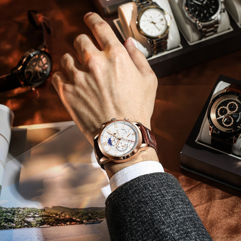 Montre Quartz haut de gamme Homme Chronographe multifonction Lumineux et résistant à l'eau