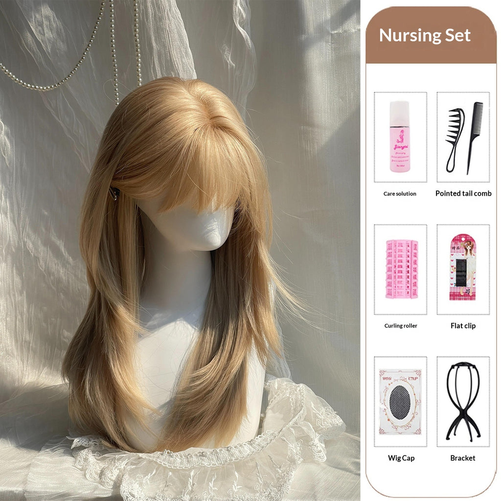Perruque à tête pleine haute féminine avec des bangs d'air Platinum Blonde