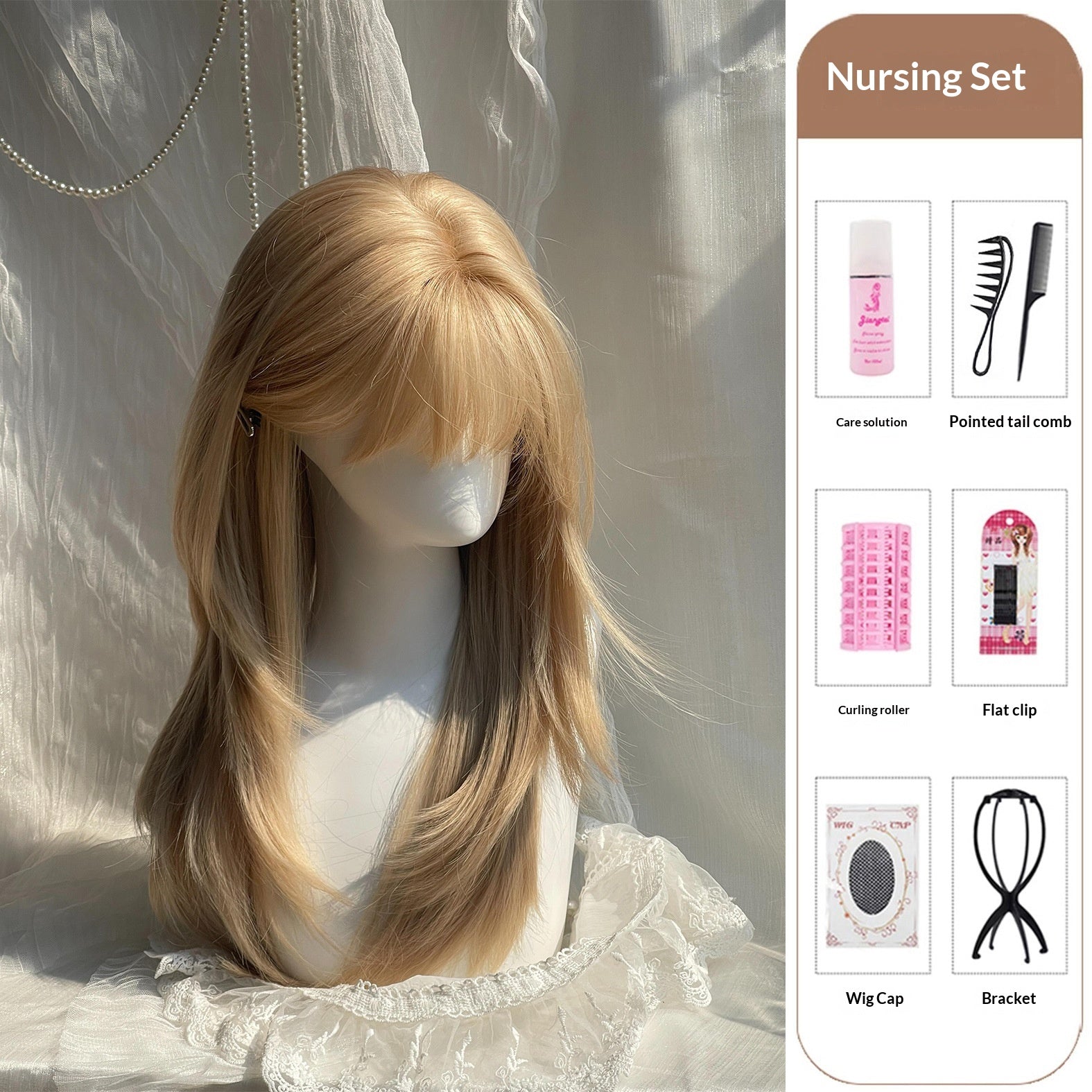 Perruque à tête pleine haute féminine avec des bangs d'air Platinum Blonde