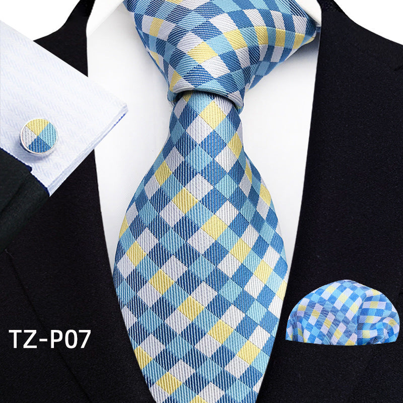 Mens Plaid formal Tie Pocket Square et Cufflinks Ensemble de trois pièces