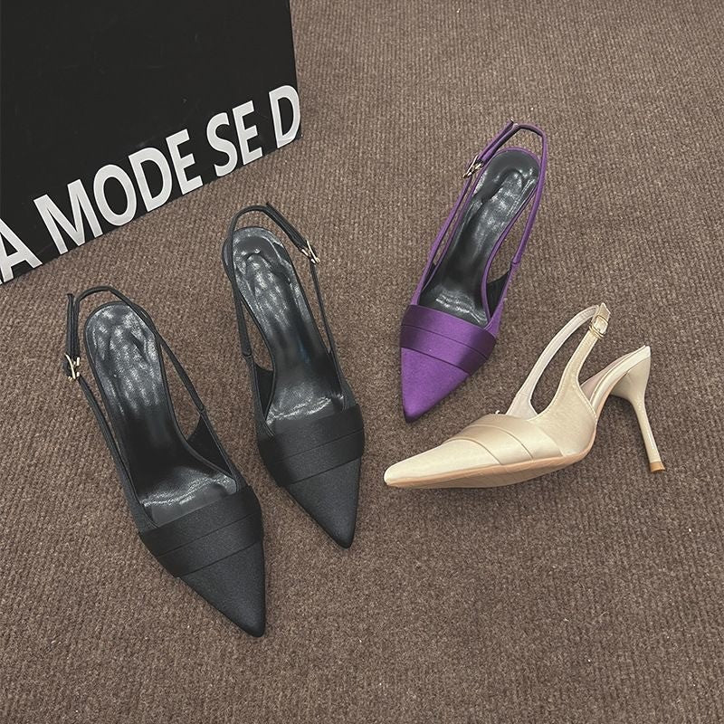 Women Elegant Lustrous Satin Slingback Stiletto Pumps