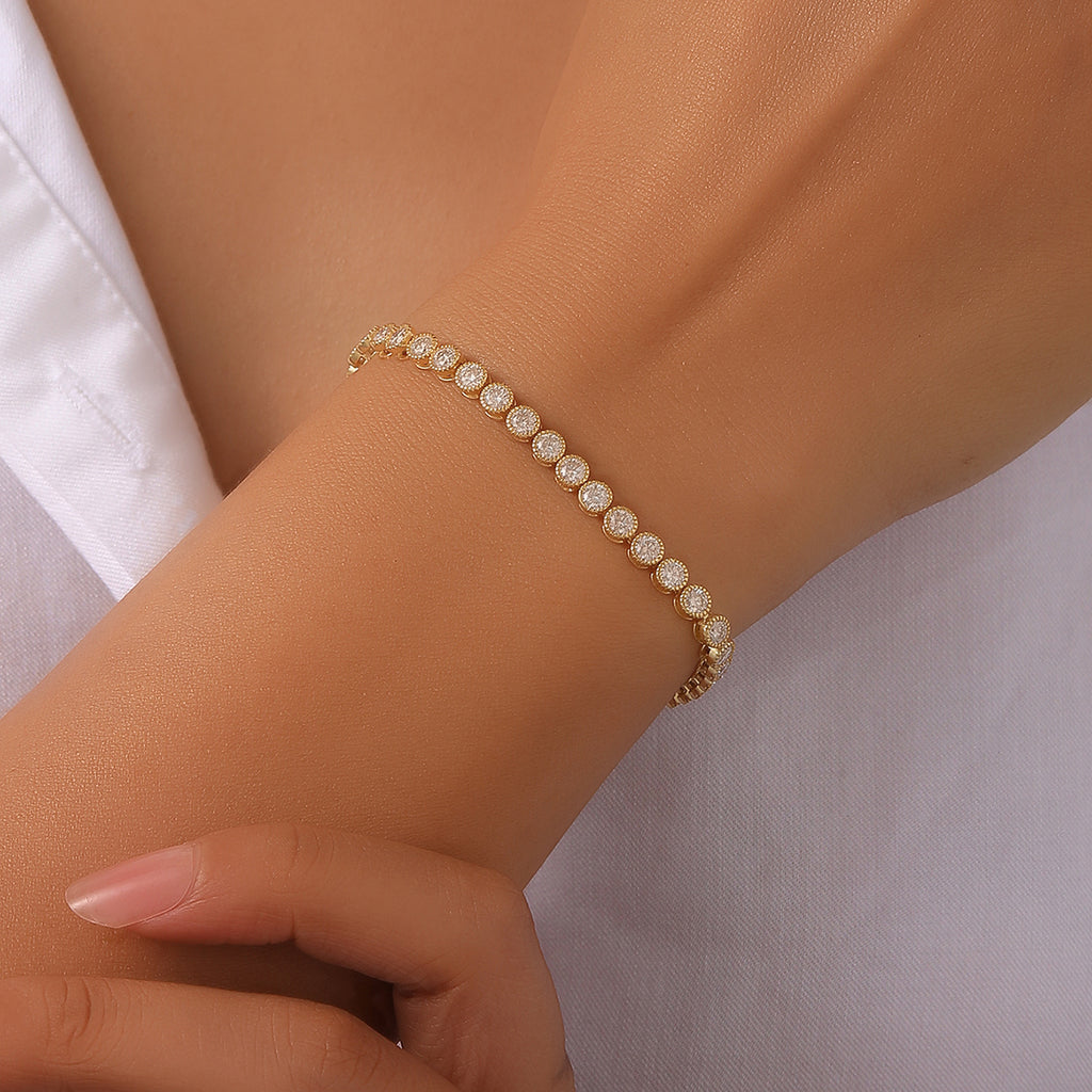 S925 Argent plaqué or 45pcs 3mm Lunette Moissanite Bracelet 19cm D Couleur VVS1 GRA Certifie