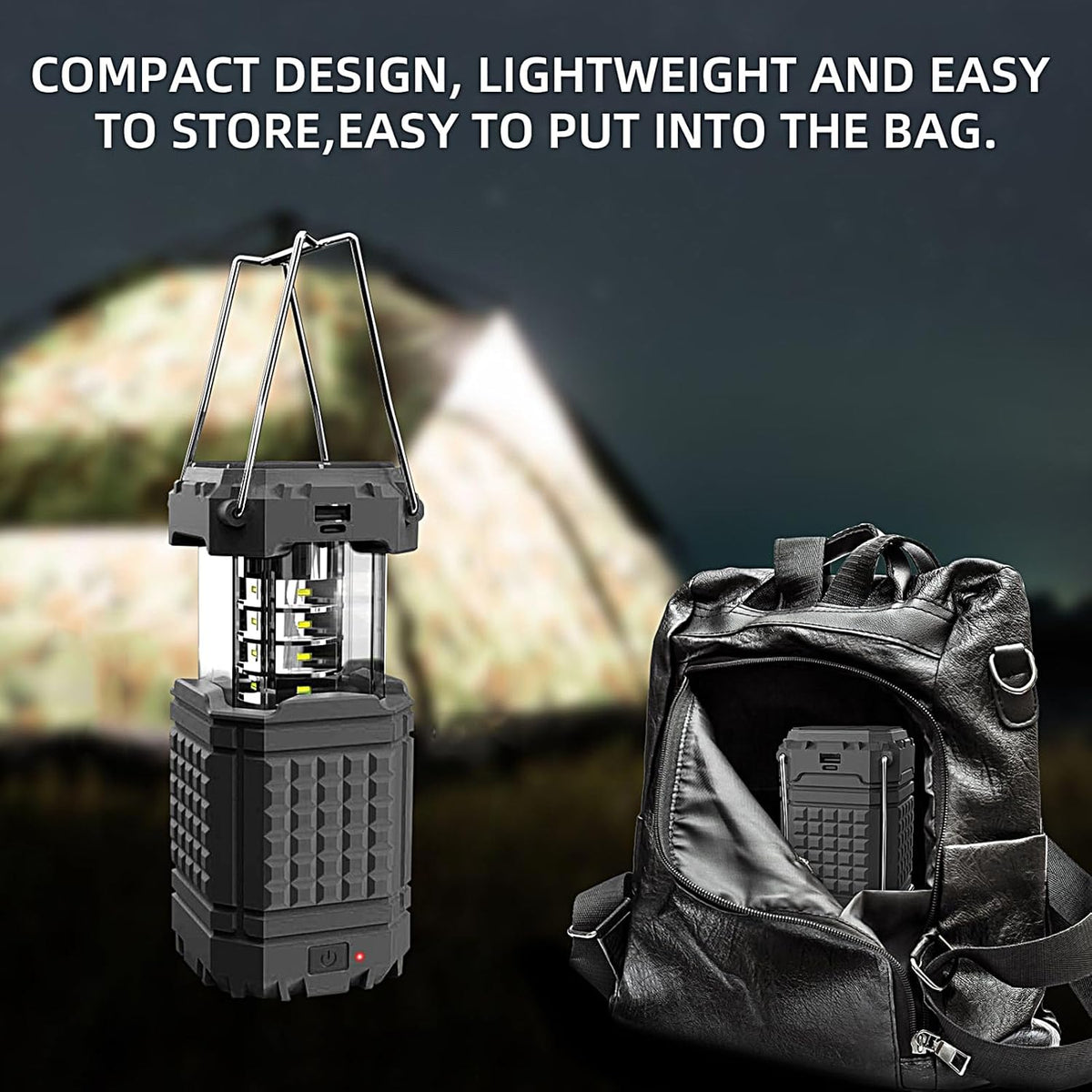 3 En 1 Solar Hand Cran LED Camping Lanterne Lampe de poche collapsible 200LM Banque d'électricité IPX4