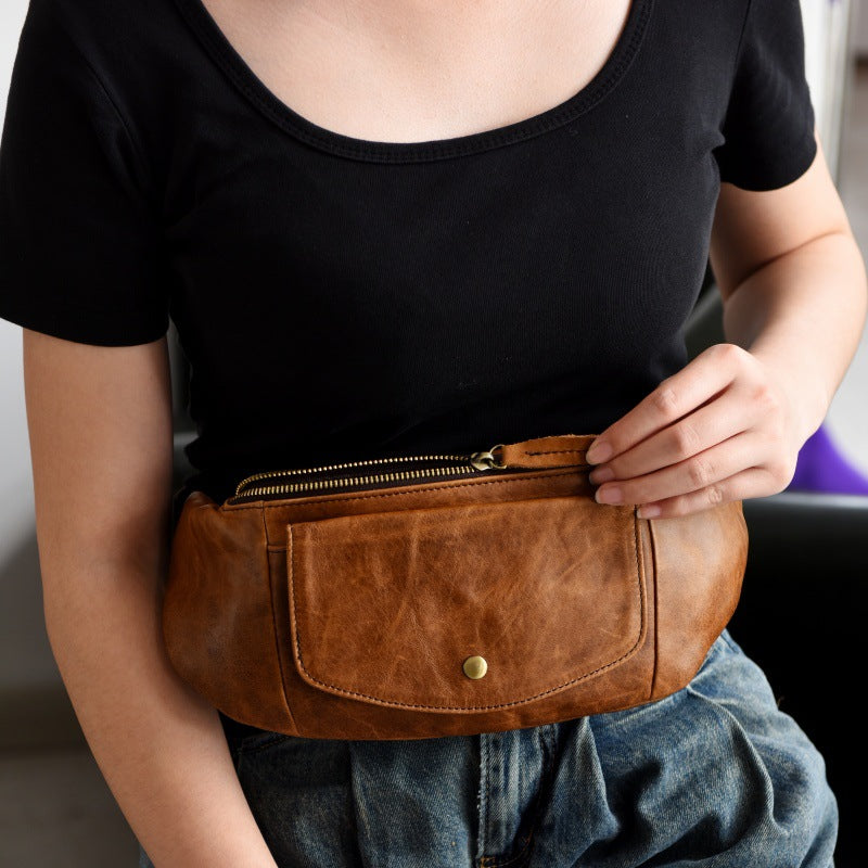 Rétro Casual Légume Tanné Plein grain Cuir Cowhide Poitrine Sac