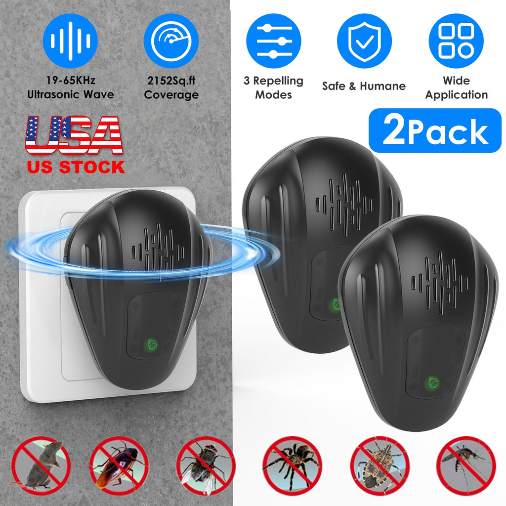 2 Pack Pest Control Device for Mosquitoes Cockroaches Rats Plug In Ultrasonic Insect Repel