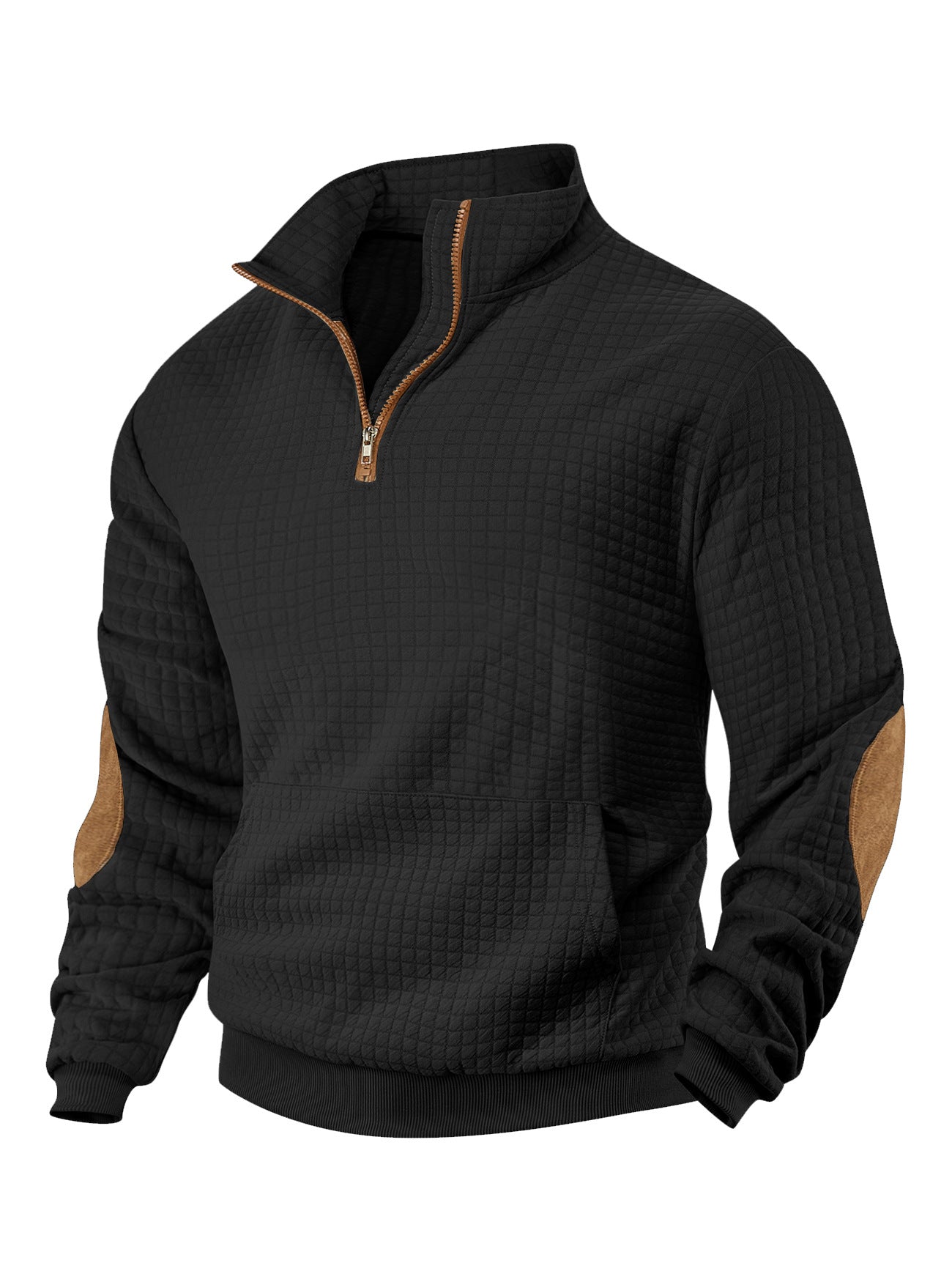 Hoodie casual homme manches longues avec une fermeture éclair et Suede détail