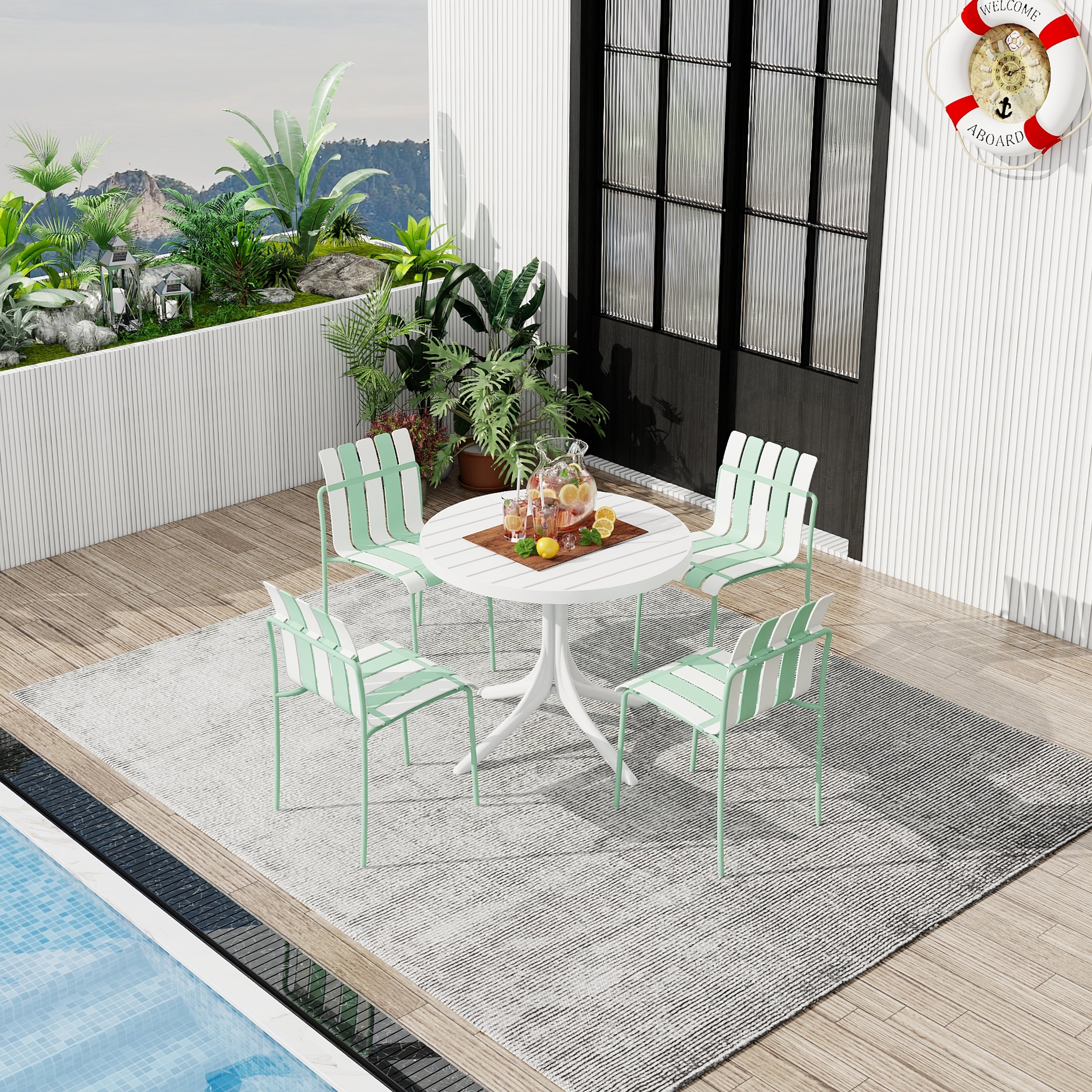 Été - 4-Pack Chaises de bloc de couleur rayé moderne - Siège PP étanche et jambes en métal robuste