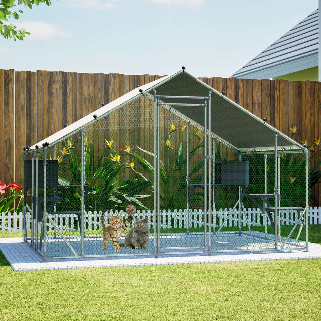 Extra robuste 3x2m en métal extérieur Cage de chat - Plate-forme en bois massif DIY