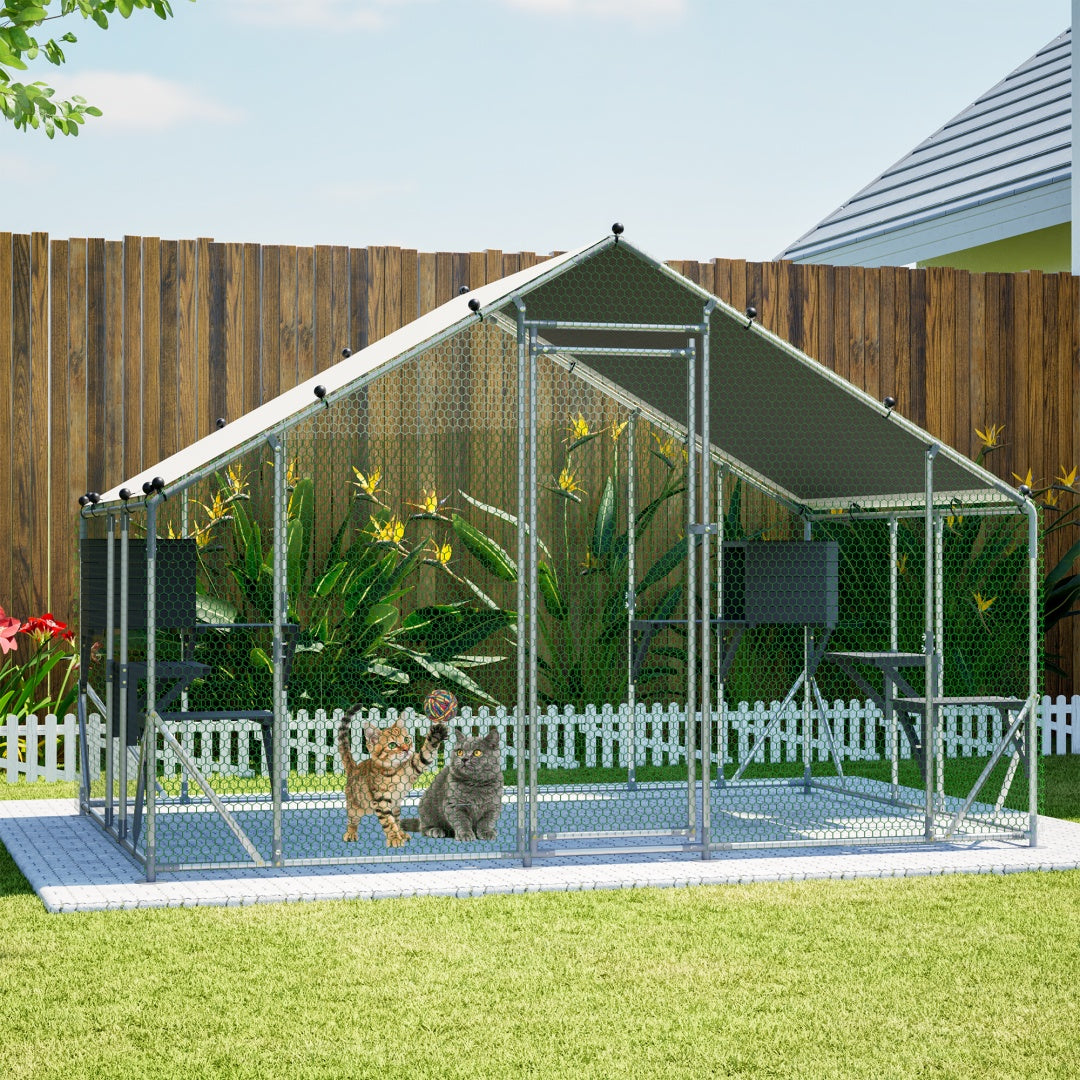 Extra robuste 3x2m en métal extérieur Cage de chat - Plate-forme en bois massif DIY