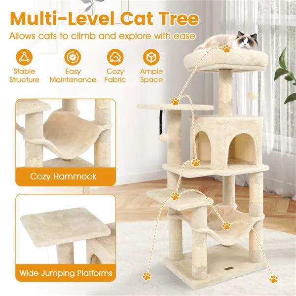 Arbre de chat multi-niveaux de 44" avec perche de dessus spacieuse