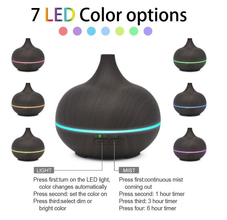 Grain de bois ultrasonique Humidificateur de sept couleurs pour la maison