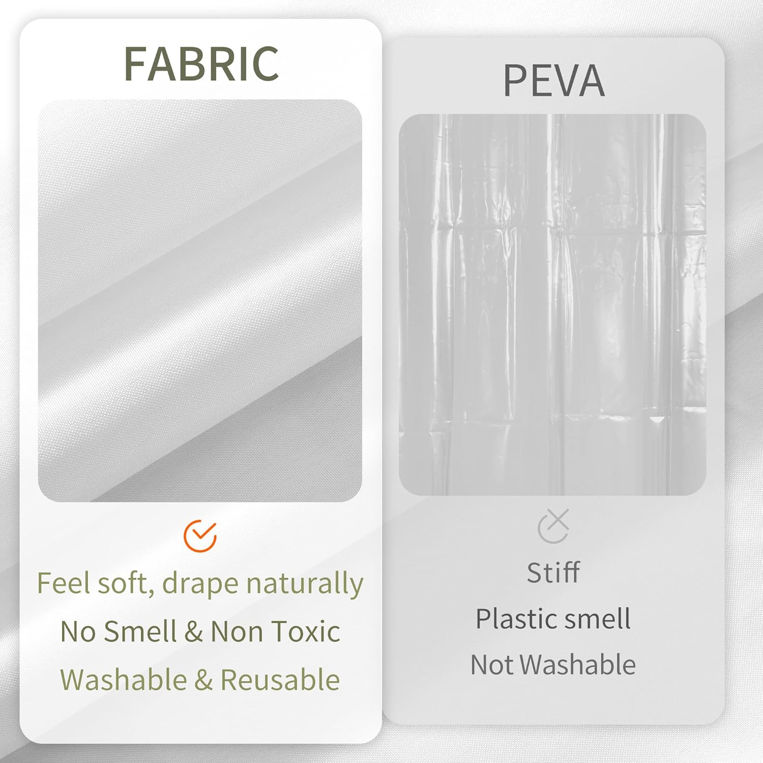 Rideau de douche en tissu imperméable blanc 72 X 72 pouces Rideau de douche durable