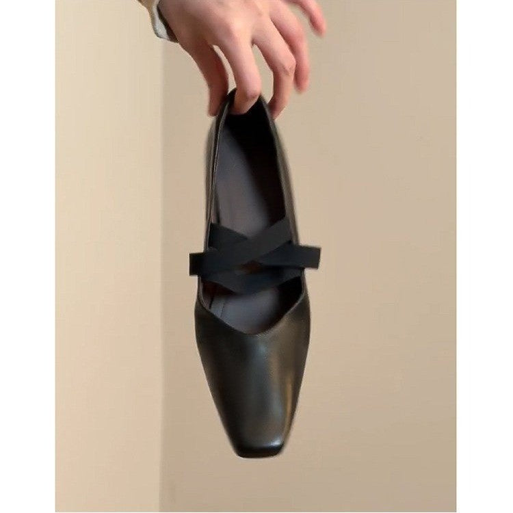 Pompes à talon moyen de printemps Hauteur Augmenter Commuter une sangle Mary Jane Chaussures carré Toe Shal