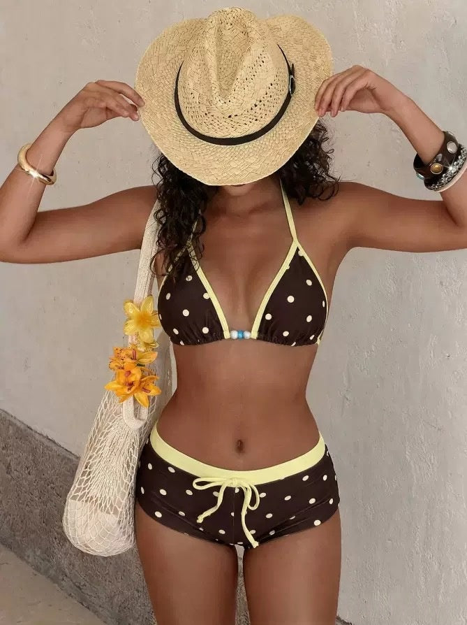 Bikini maillot de bain en deux parties avec des pois contrastés
